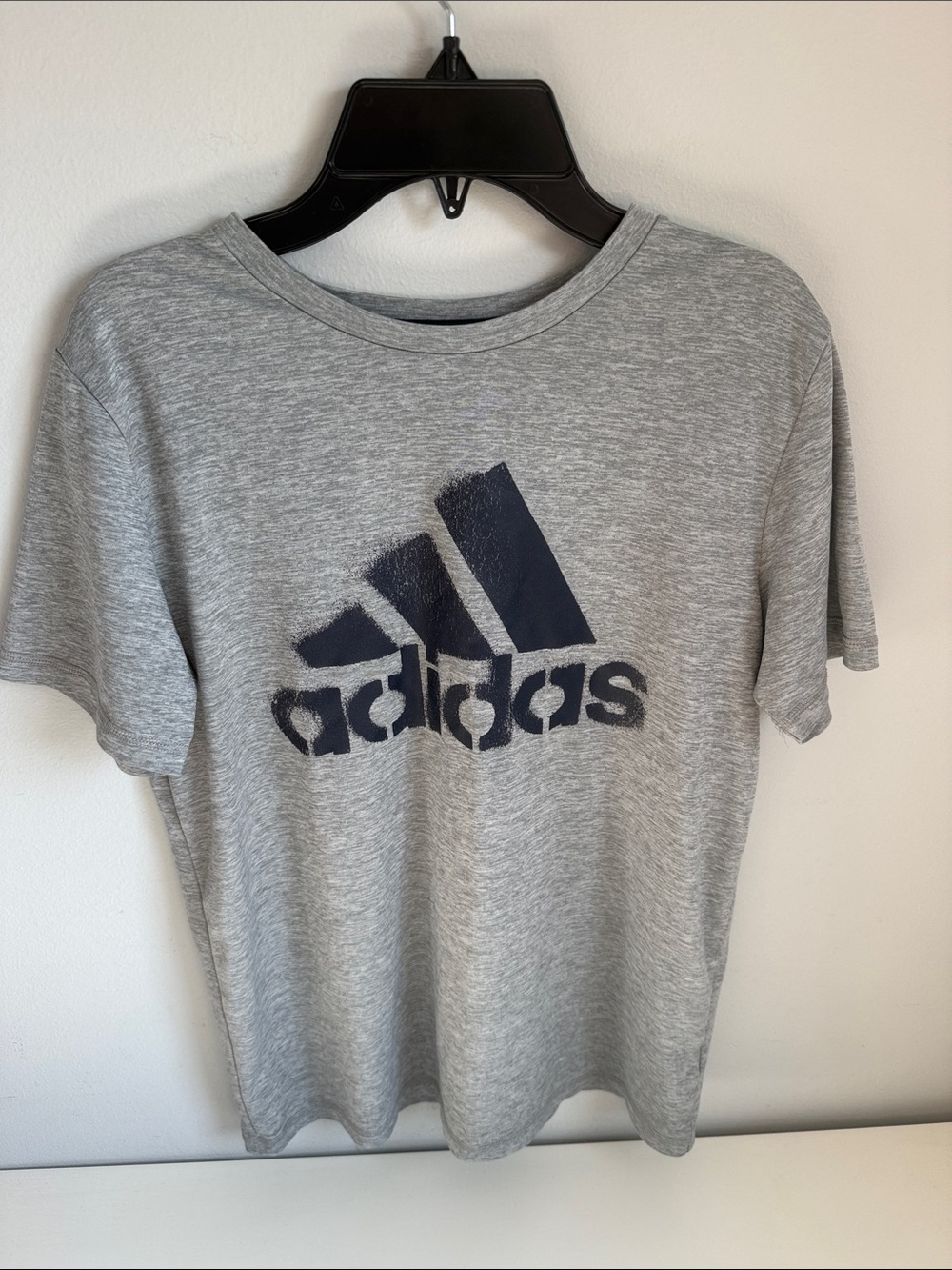 adidas Gray Short-Sleeve Logo Tee with Navy Print